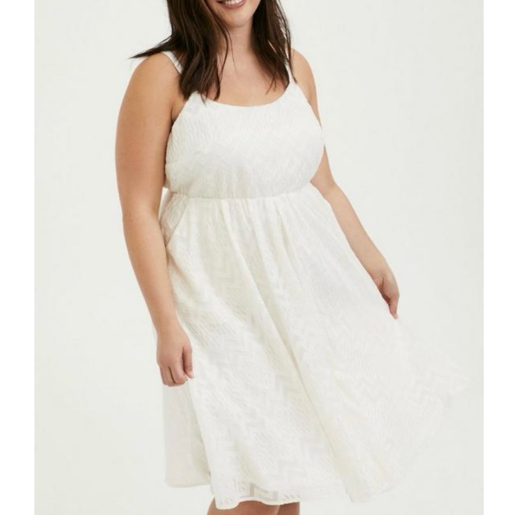 Torrid White Chiffon Chevron Stripe Metallic Sleeveless Pockets Midi Dress 1x